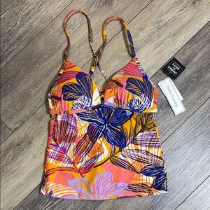 Colorful Leaf Print Tankini Top